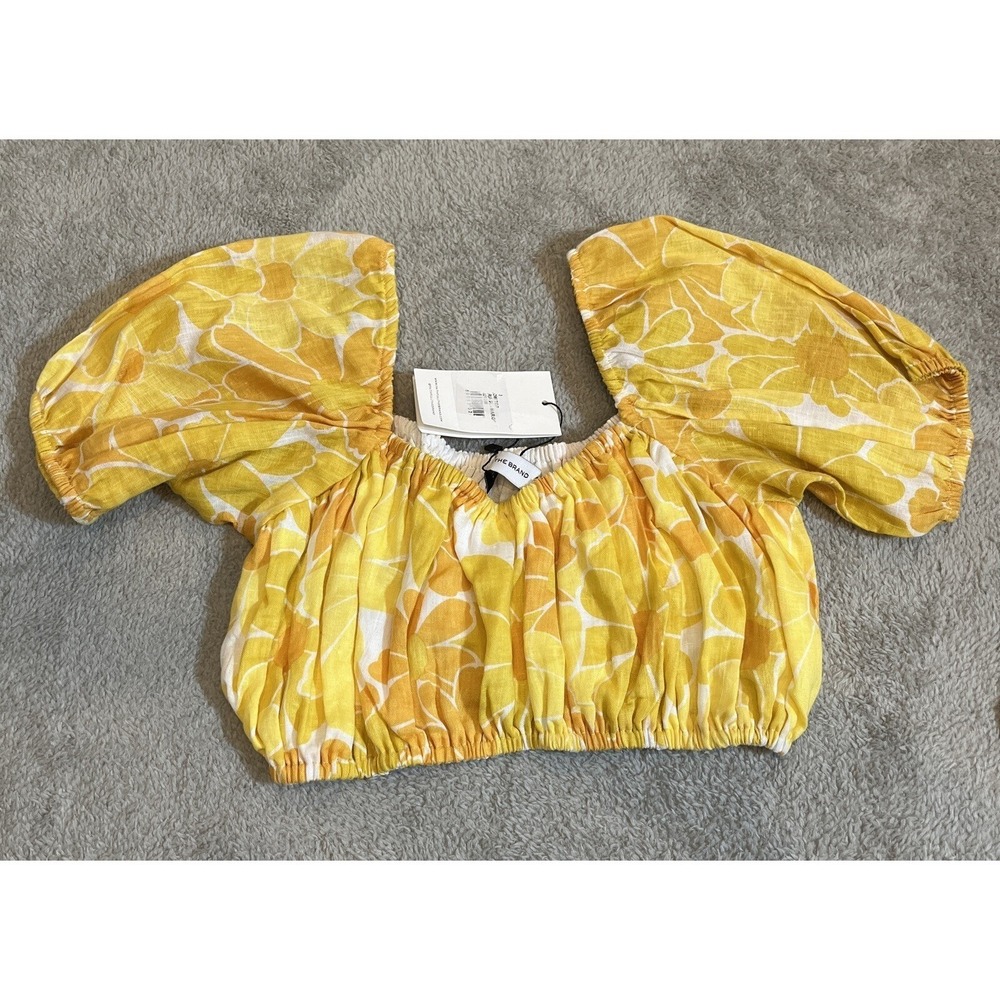Faithfull The Brand Harlow Floral Print Linen Crop Top Marigold Sz US 6‎ M NWT